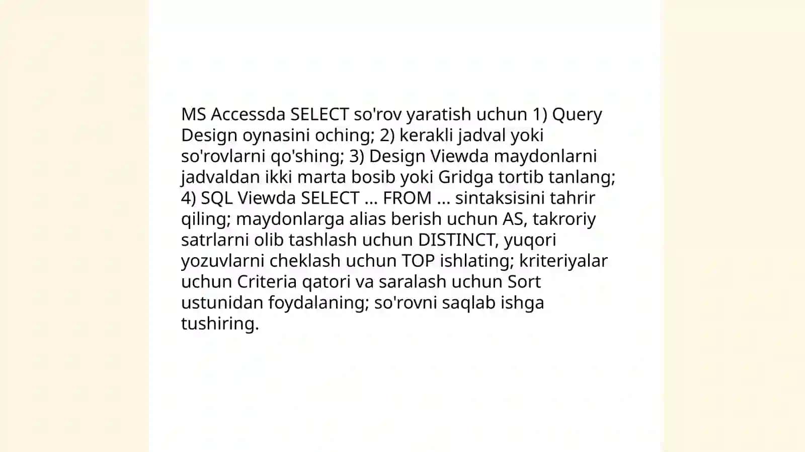 MS Accer dasturida sorovlar yaratish 4