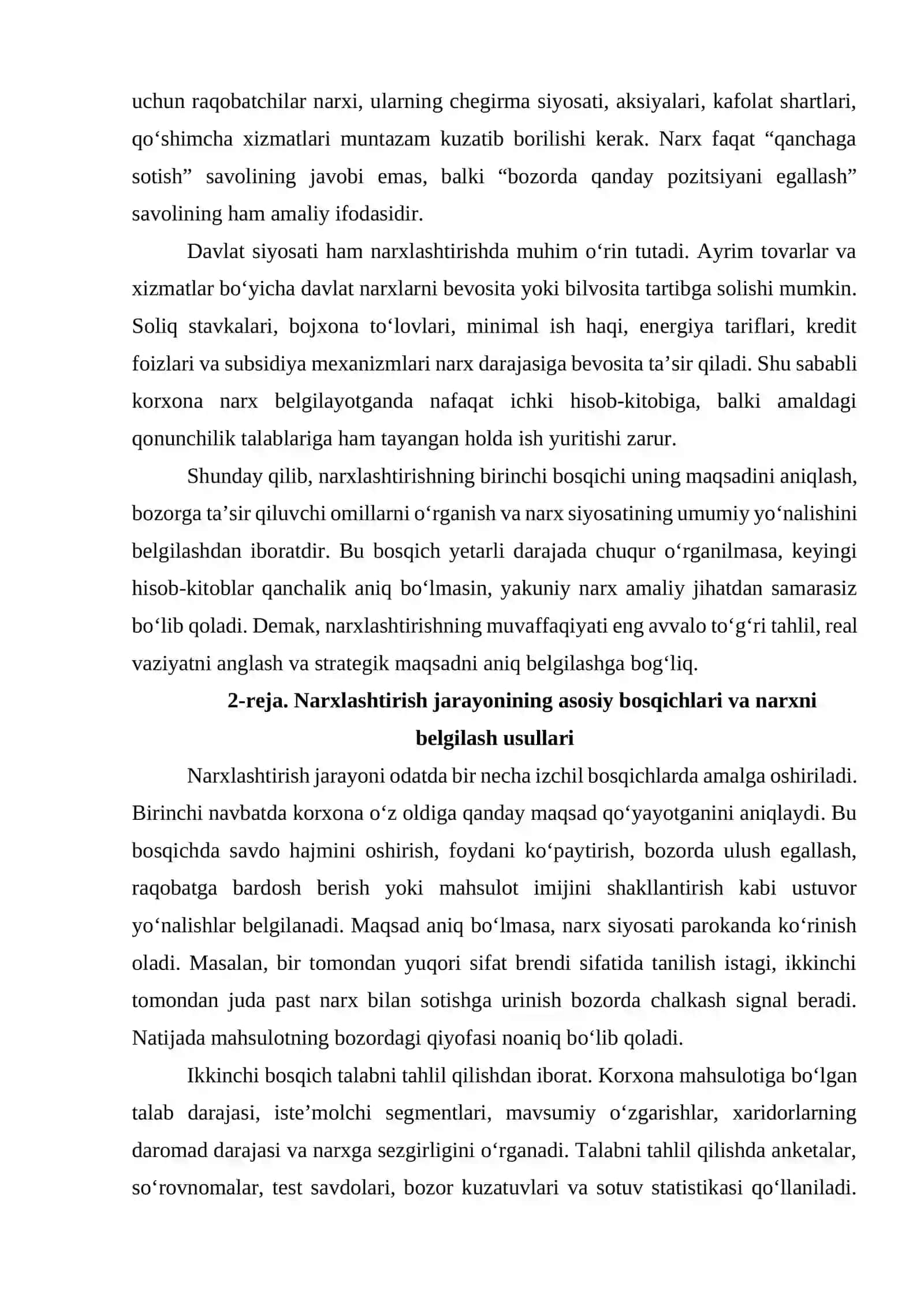 Narxlashtirish jarayoni bosqichlari 4