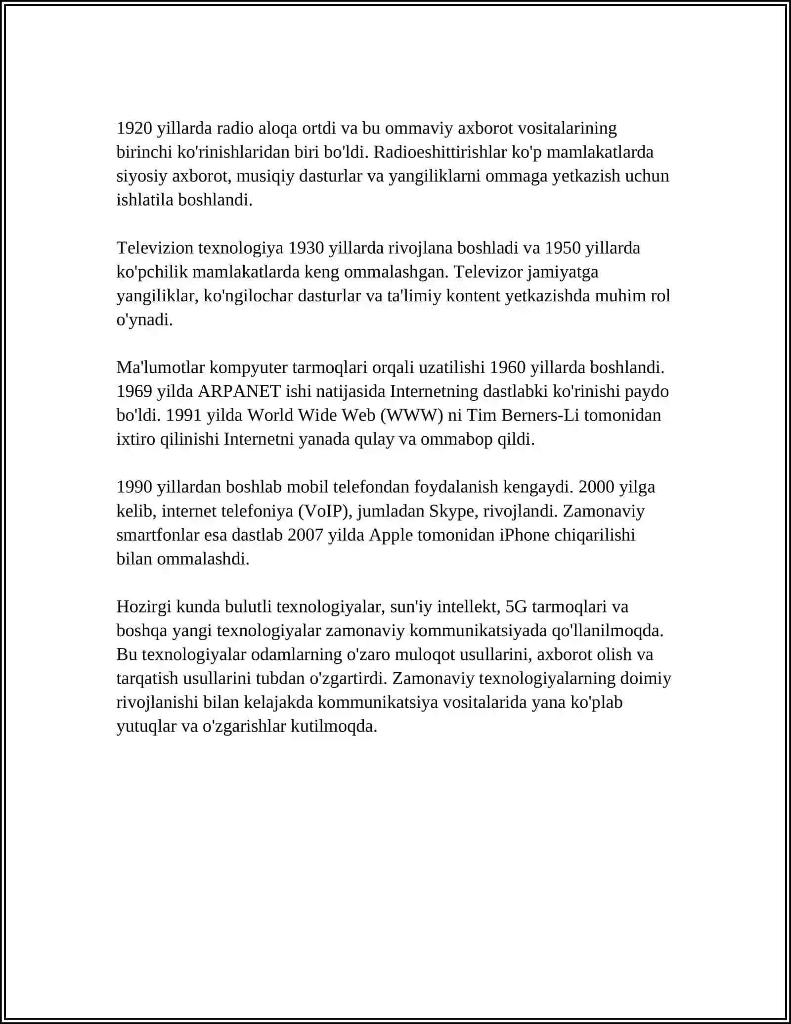O'ZBEKISTONDA ZAMONAVIY KOMMUNIKATSIYA VOSITALARINING SHAKLLANISHI VA RIVOJLANISHI 4