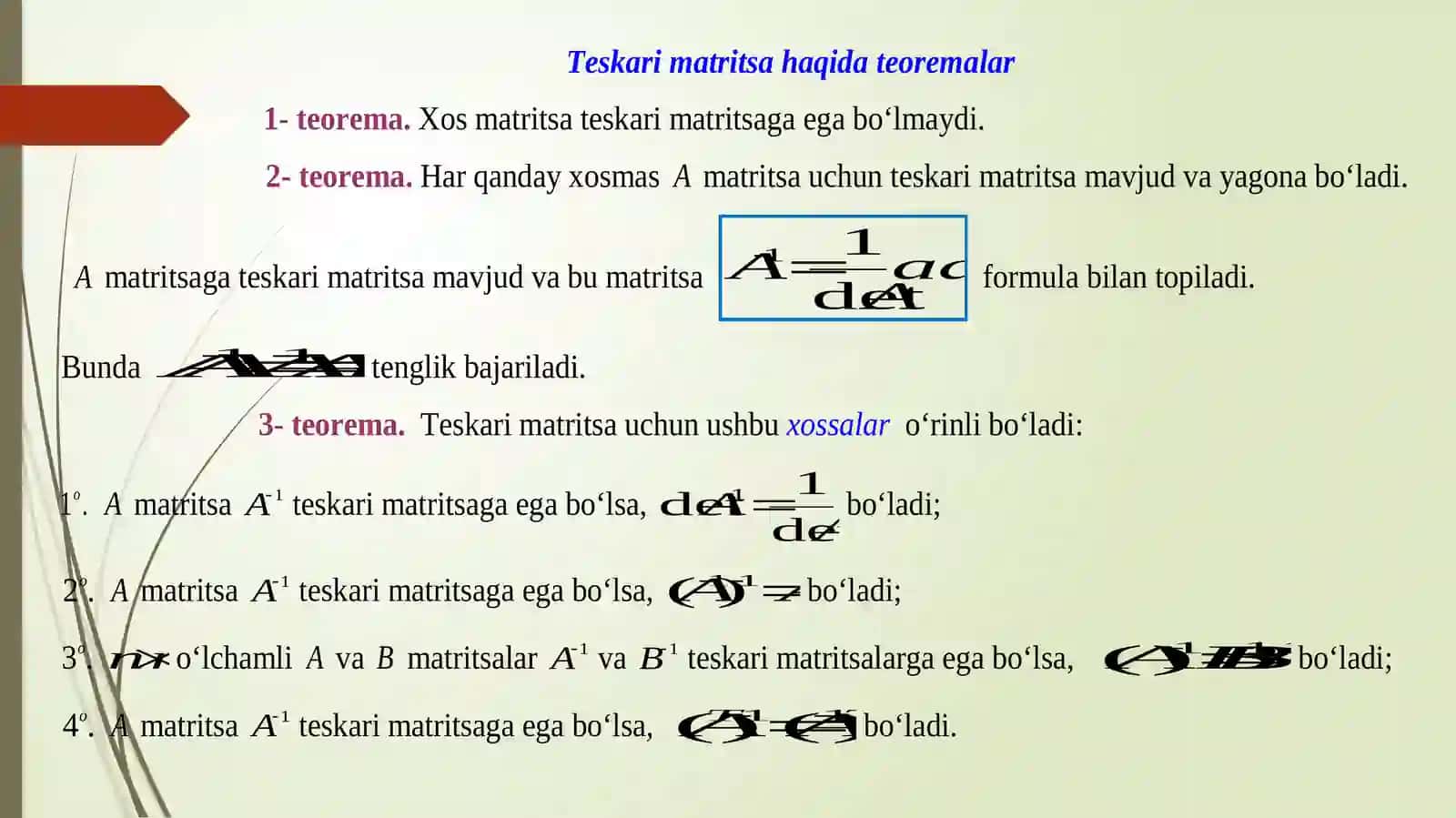 Teskari matritsa mavjudligi 4