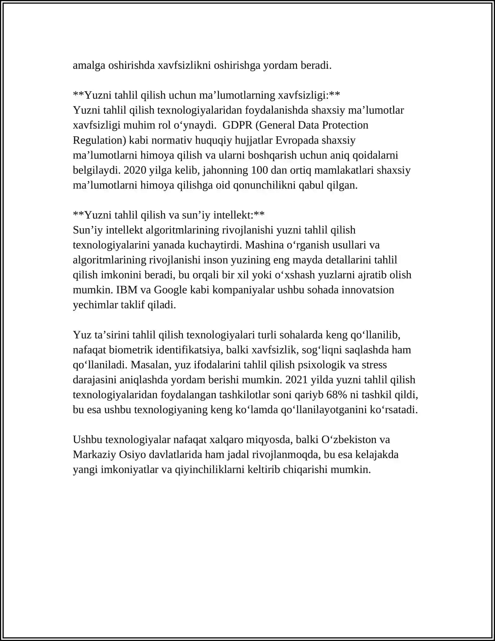 YUZ TA’SIRIGA ASOSLANGAN AUTENTIFIKATSIYA USULI VA UNING XUSUSIYATLAR 4