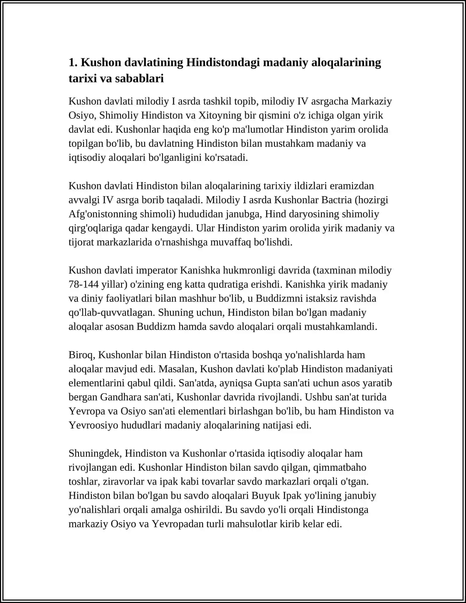 KUSHON DAVLATINING HINDISTON BILAN MADANIY ALOQALARI 4