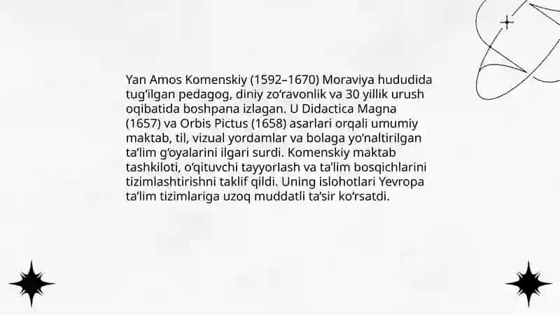 Jahon pedagogika fanining rivojlanish tarixi bayoni 4