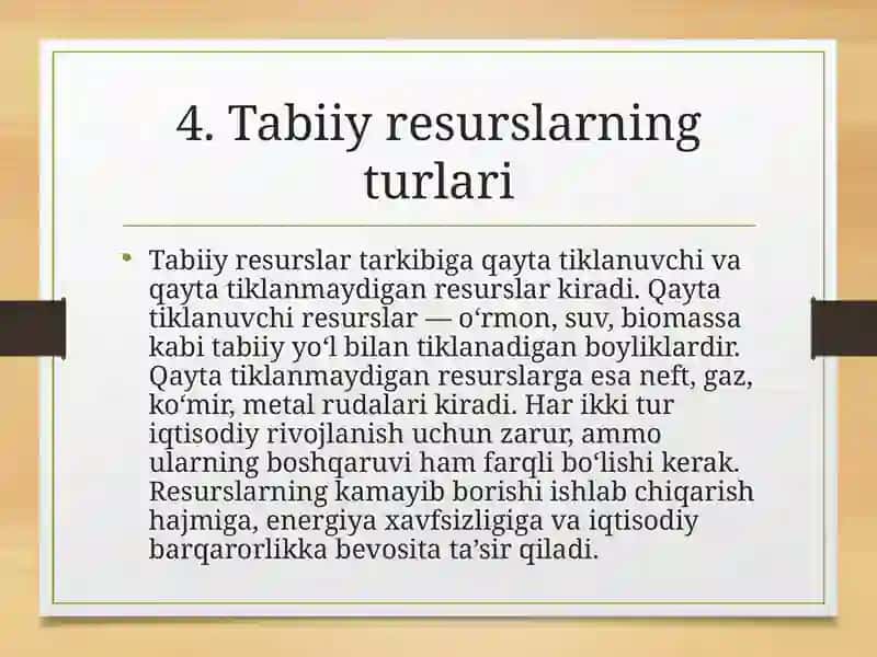 Tabiiy resurslar va iqtisodiy o‘sish 4