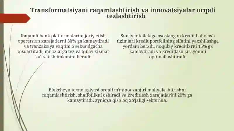 O'zbekiston Bank soxasini transformatsiyalash jarayonini jadallashtirish 4