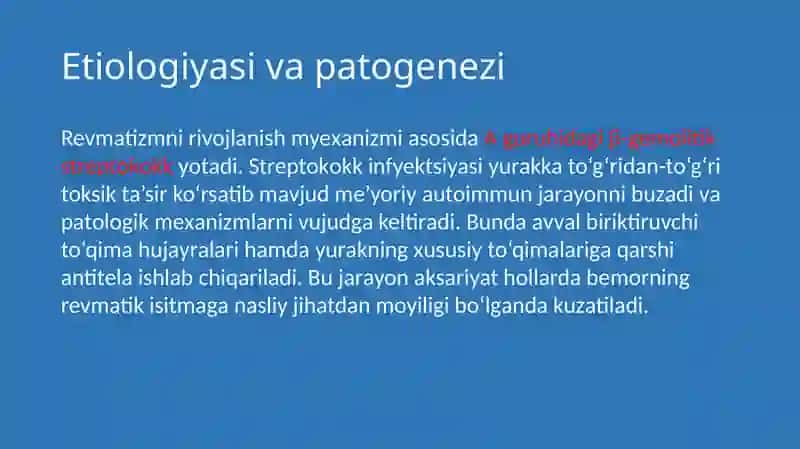 Revmatik isitma, mitral klapan nuqsonlari, aortal klapan nuqsonlari 4
