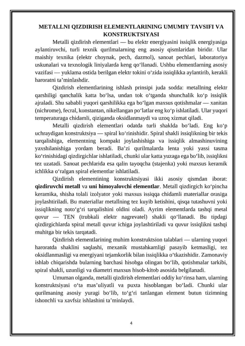 Metalli qizdirish elementlarini tanlash tartibi 4