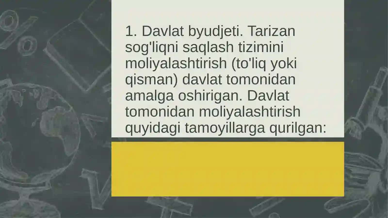 Sog’liqni saqlash tizimini moliyalashtirish manbalari va ularni barqarorlashtirish 4
