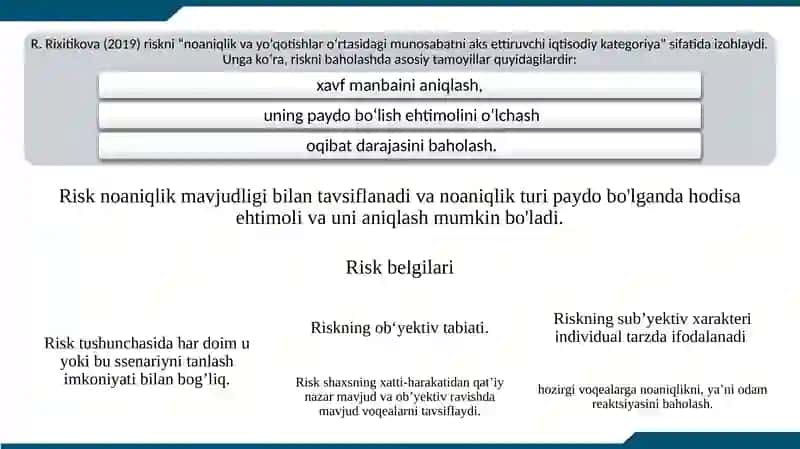 RISK, NOANIQLIK VA TAVAKKALCHILIK TUSHUNCHALARI TAHLILI. 4