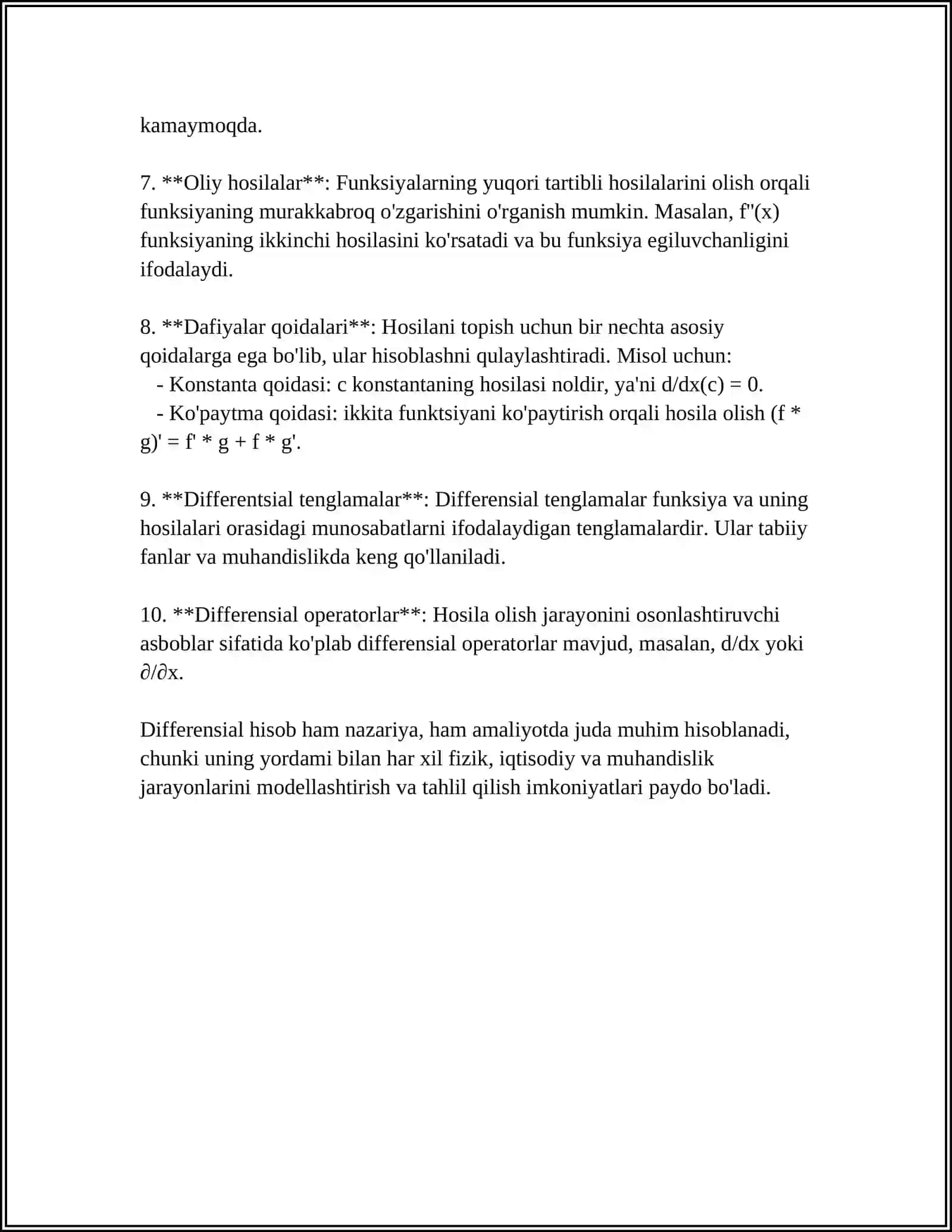KOMPYUTER INJENERINGGI REFERAT "MOLIYAVIY TAHLILDA DIFFERENSIAL HISOB TATBIQLARI" 4
