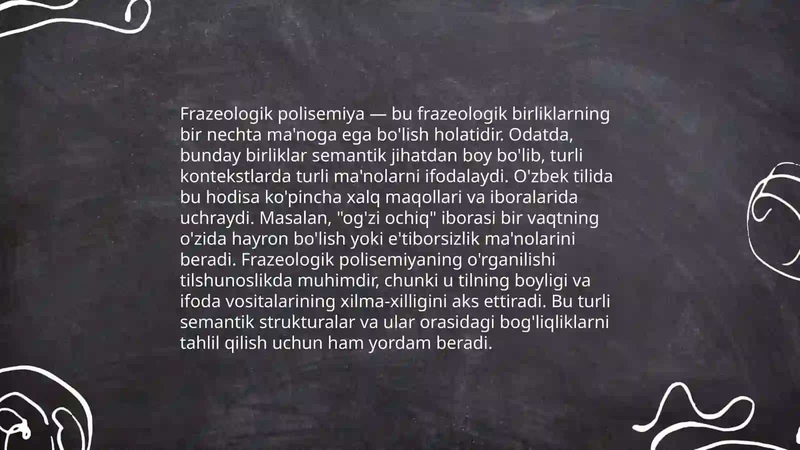 Frazeologik monosemiya va polisemiya frazemalarning semantik turlari 4