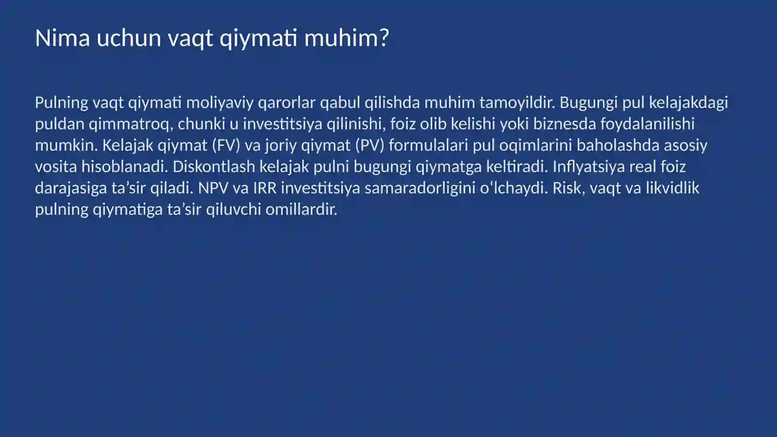 Pulning vaqt qiymati va foiz stavkalari 4
