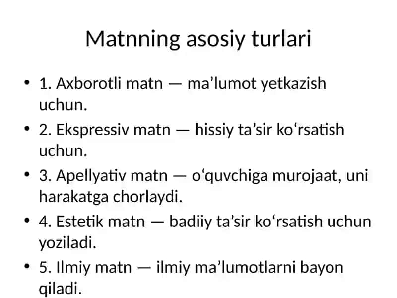Kommunikativ tilshunoslik. Matn va uning turlari 4