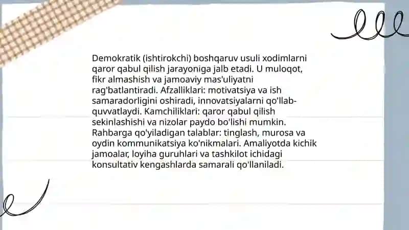 Avtoritar (buyruqchi) boshqaruv usuli 4