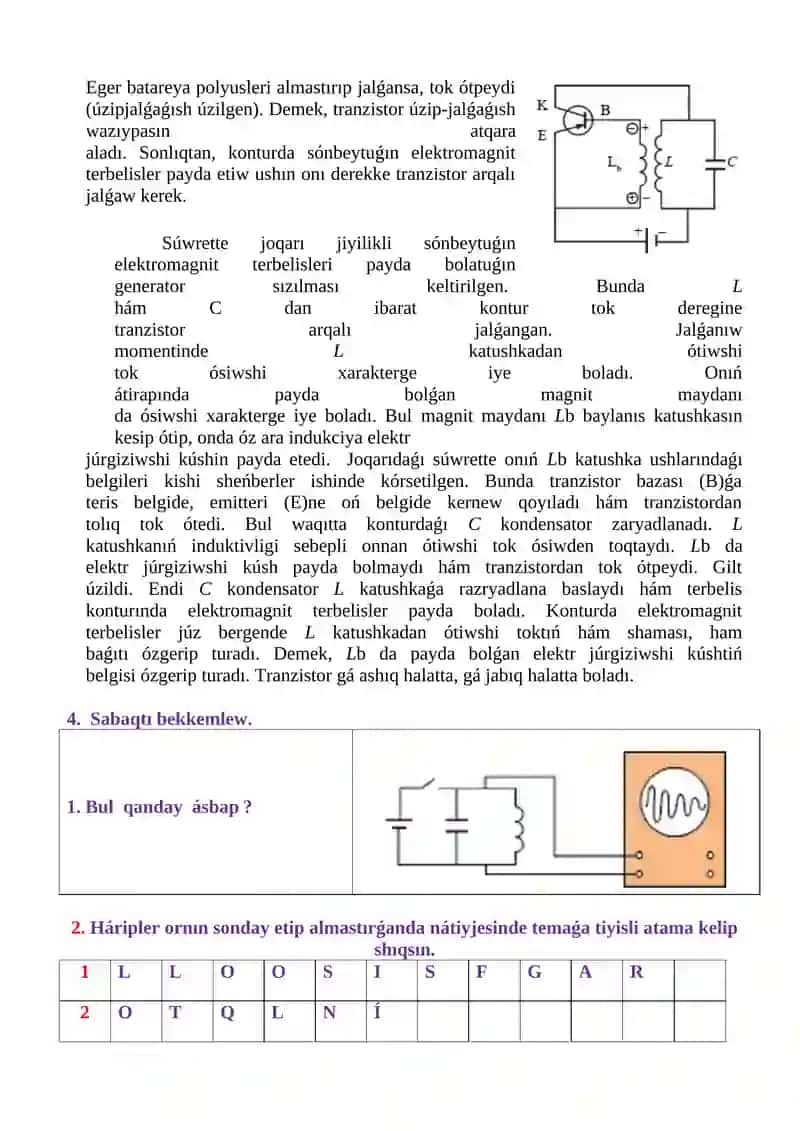TranzistorlÍ elektromagnitlik terbelisler generatorÍ 4