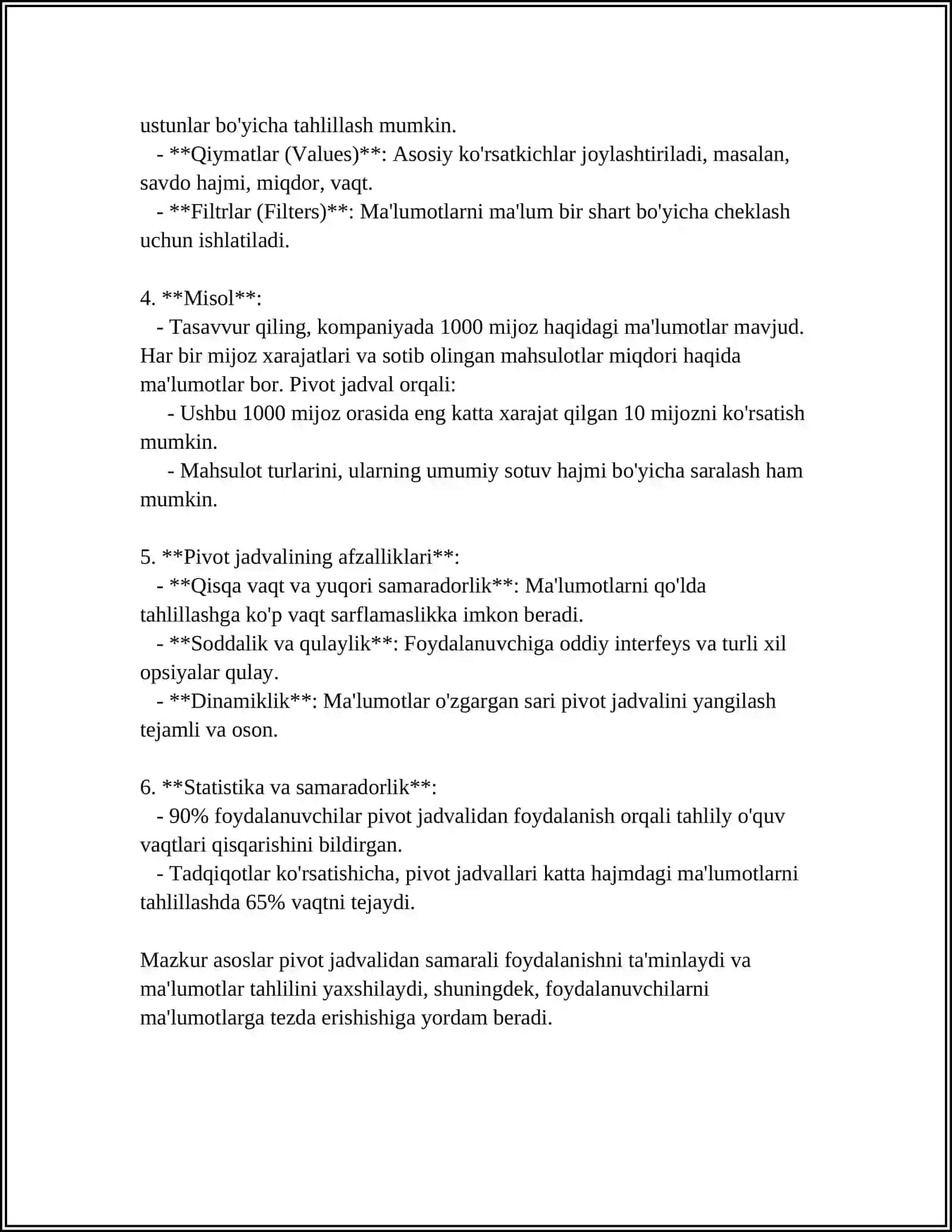 PIVOT JADVALINI YARATISH VA TAXRIRLASH 4
