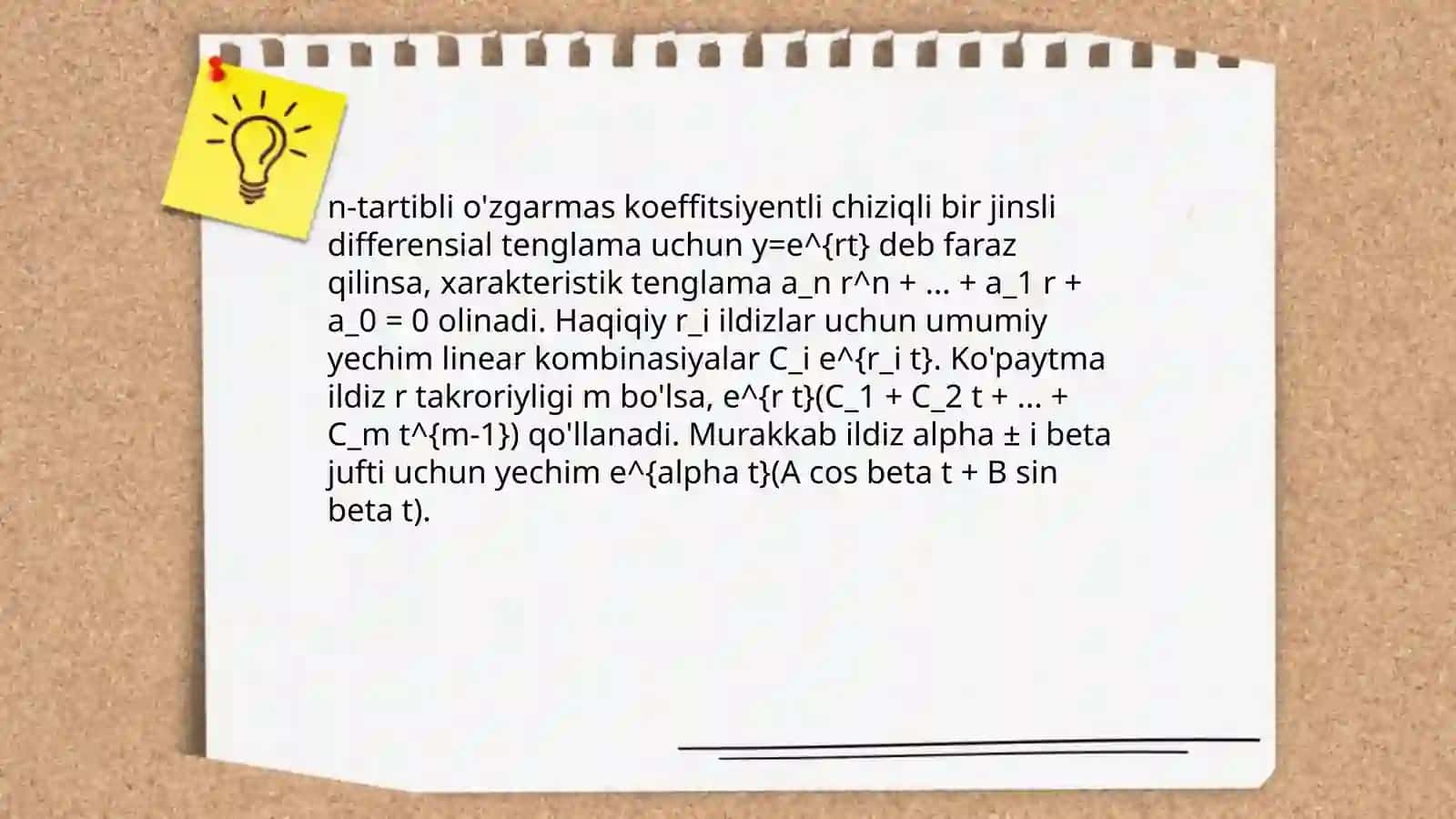 O'zgarmas koeffitsiyentli chiziqli bir jinslimas differensial tenglamalar 4