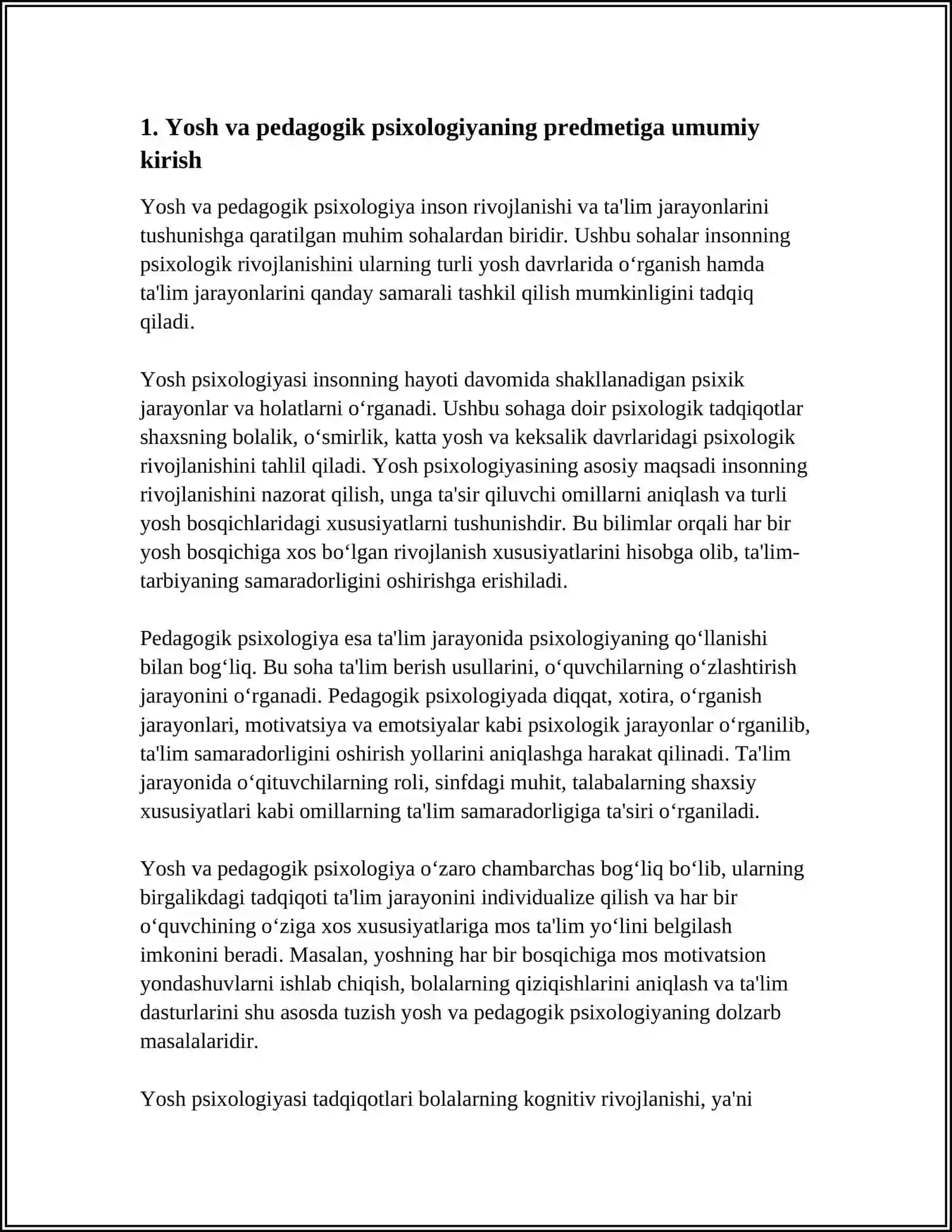 Yosh va Pedagogik Psixologiyani o'rganish 4