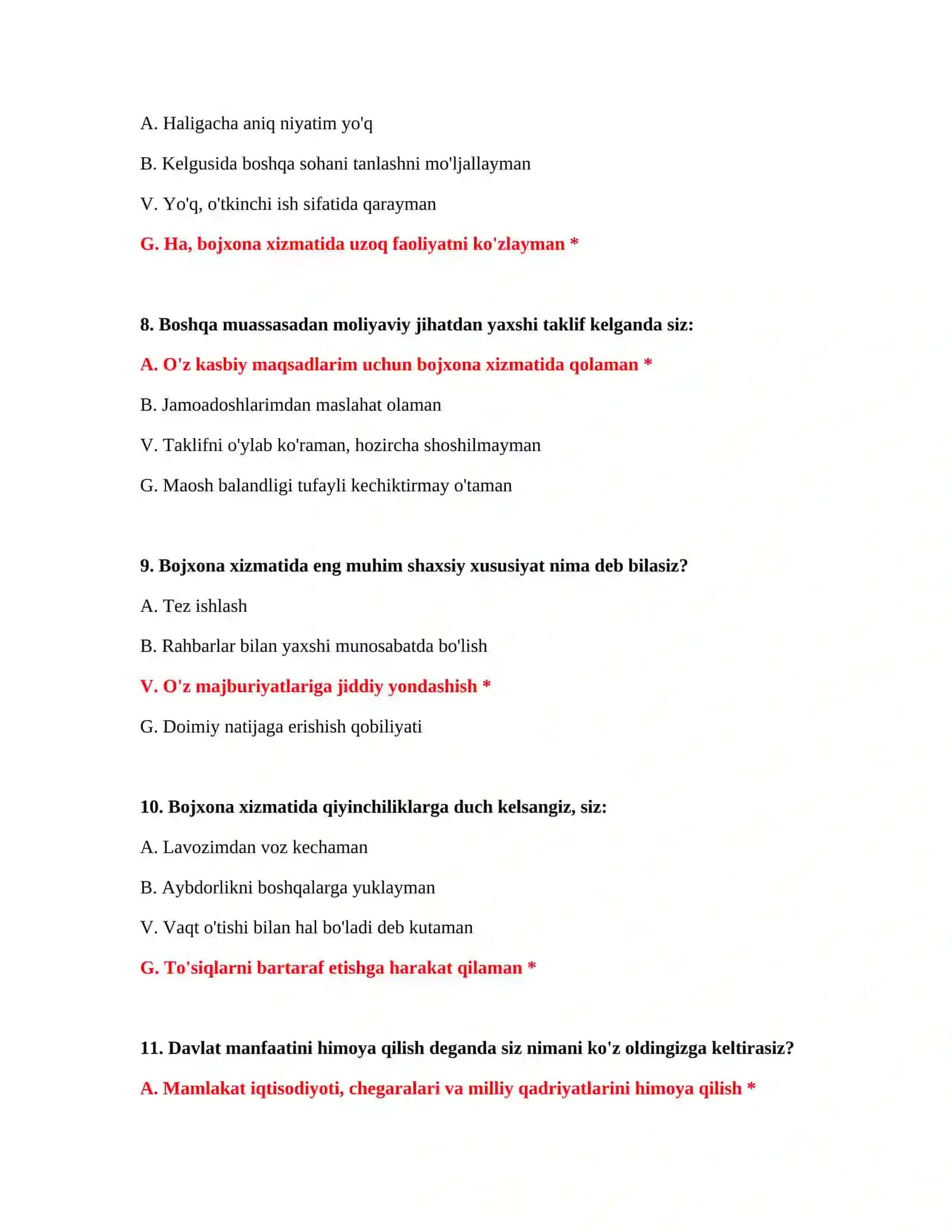 PSIXOLOGIK TAYYORGARLIK TESTLARI JAVOBLARI BILAN 4