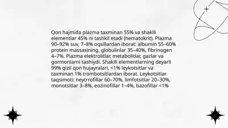 Qon funksiyalari, qon tarkibi 4
