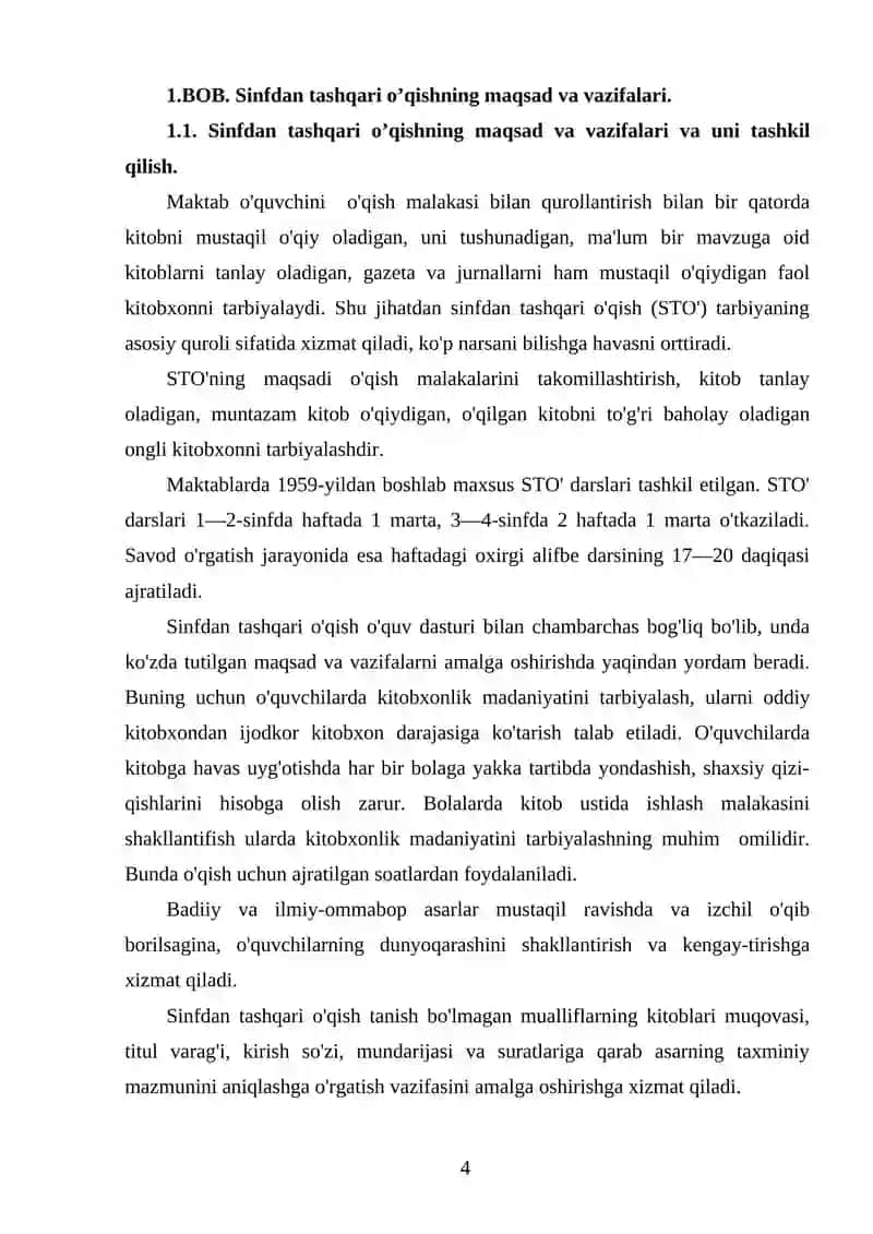 Sinfdan Tashqari O'qish 4