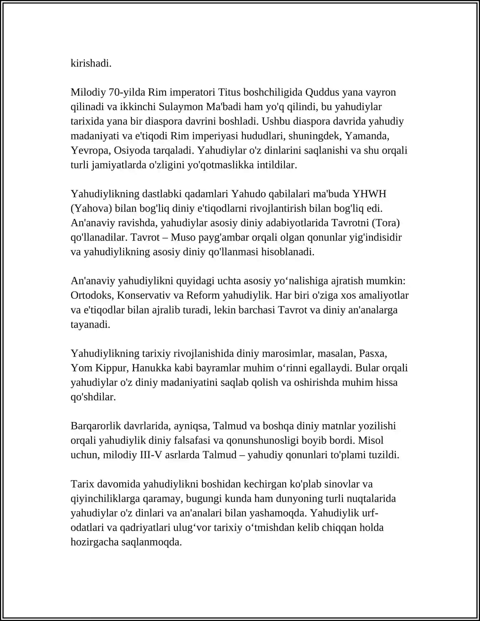 YAHUDIYLIK TA'LIMOTI, AN'ANASI VA MAROSIMLARI 4