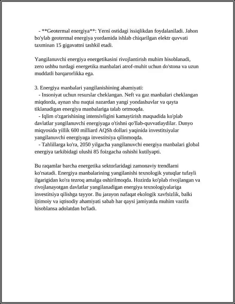 Energiya Manbalari va Ular Yanga 4