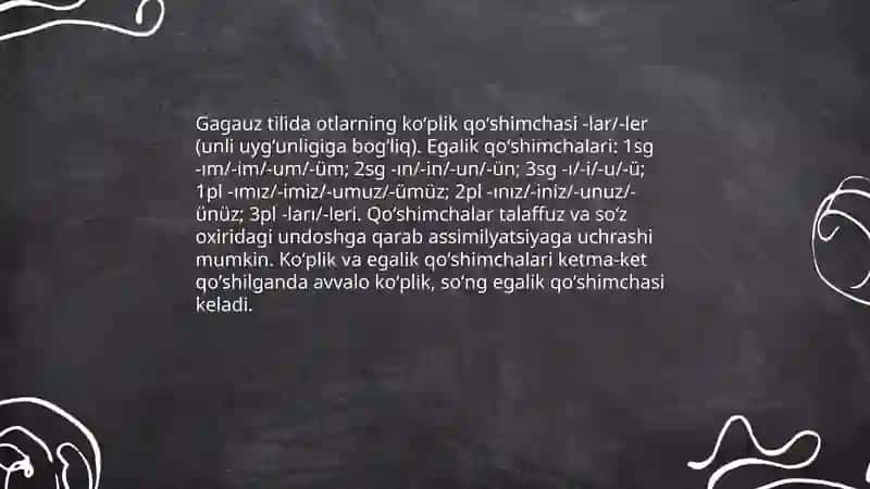 Gagauz tilida koʻplik son va egalik, kelishik kategoriyasi 4