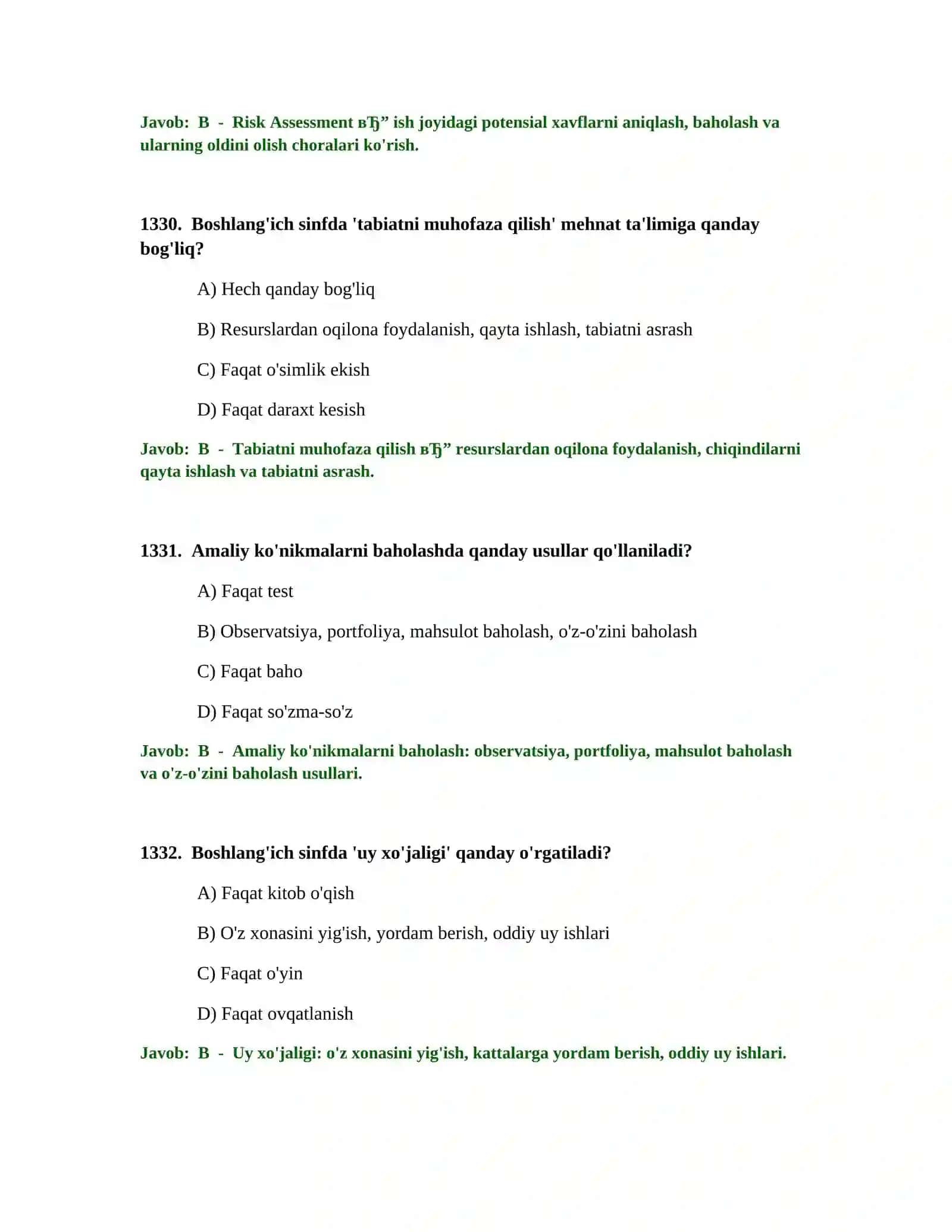 O'QITUVCHISI TEST SINOVLARI 4