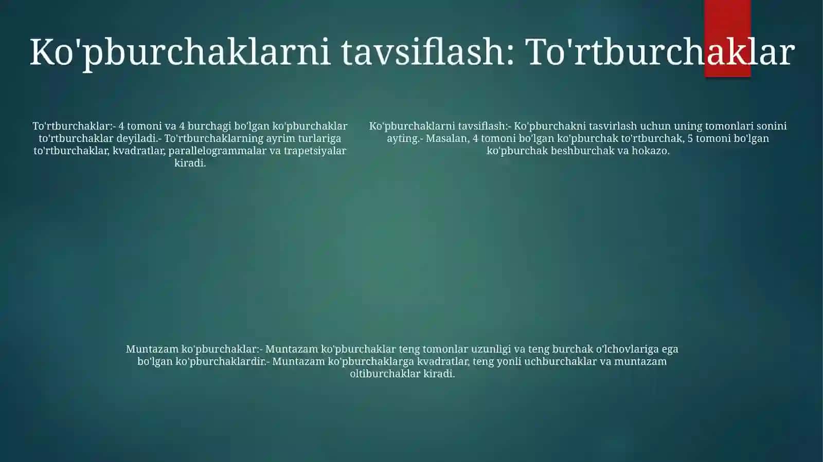 Ko'Pyoqlilar, Ularning Turli Kesimlarini Tasvirlashga Oid Masalalar Yechish 4