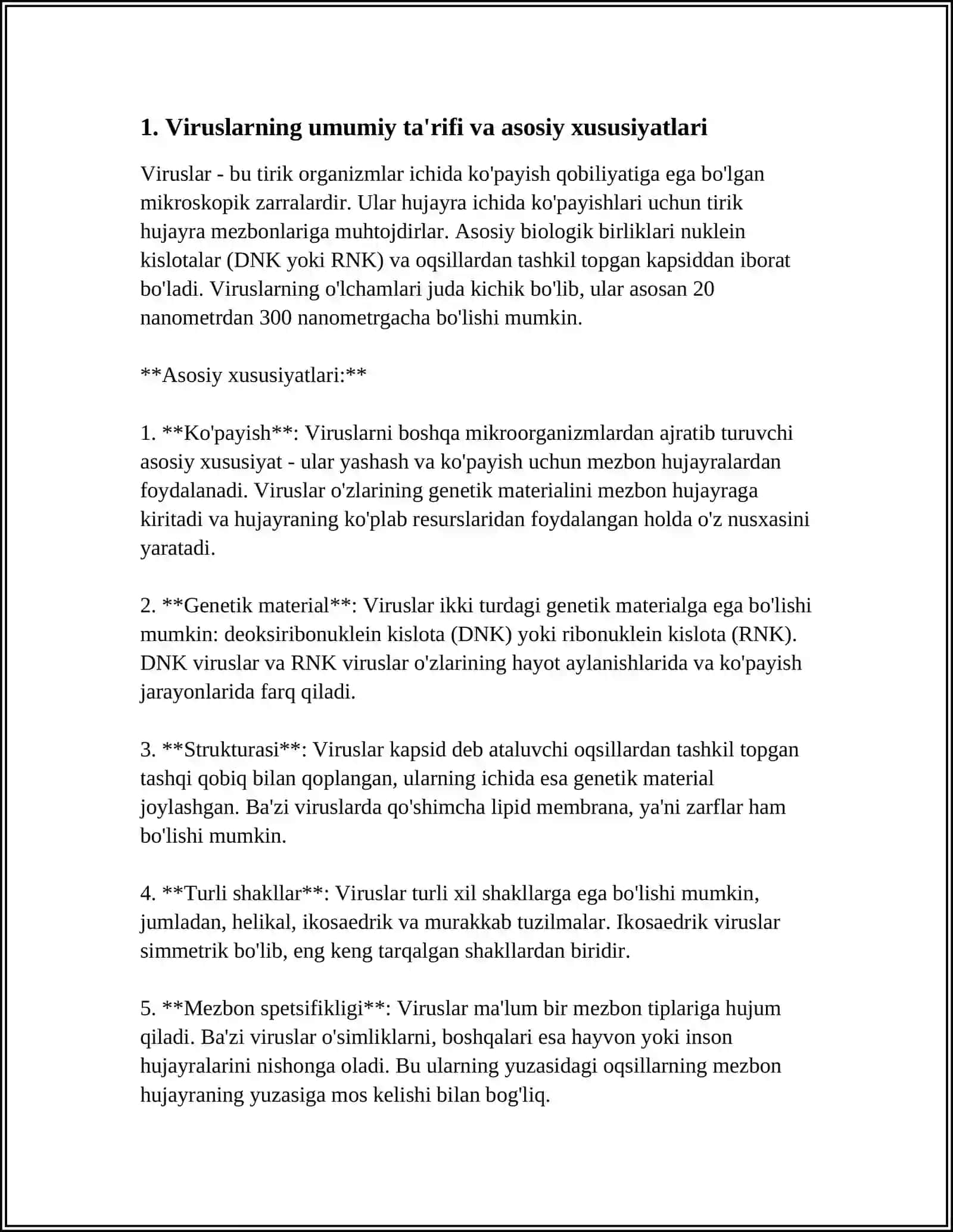 VIRUSLAR. ULARNING O'ZIGA XOS UMUMIY TUZULISHI VA FARQLARI 4