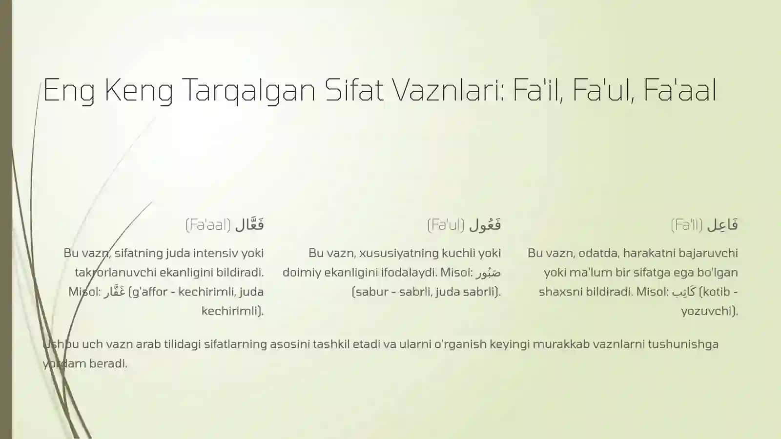 Arab Tilidagi Sifatlarning Maxsus Qoliplari (Vaznlari) 4