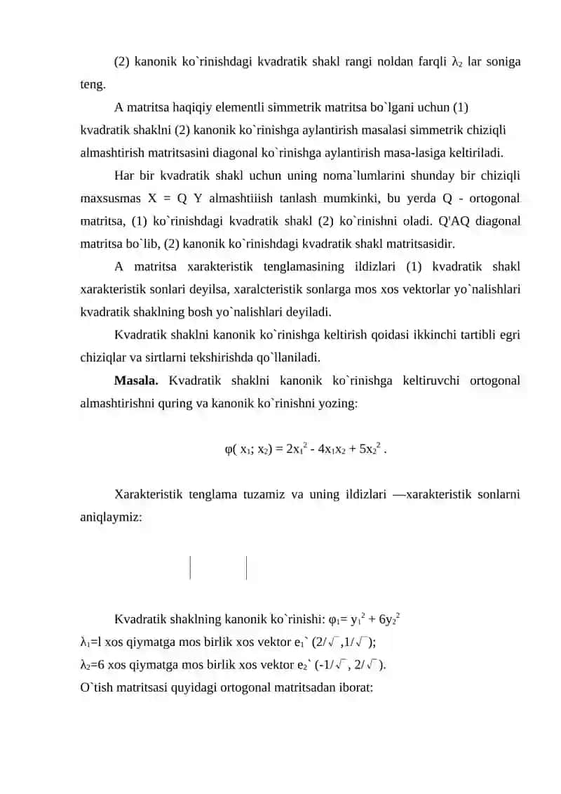 Kvadratik formulaning kanonik shakli 4