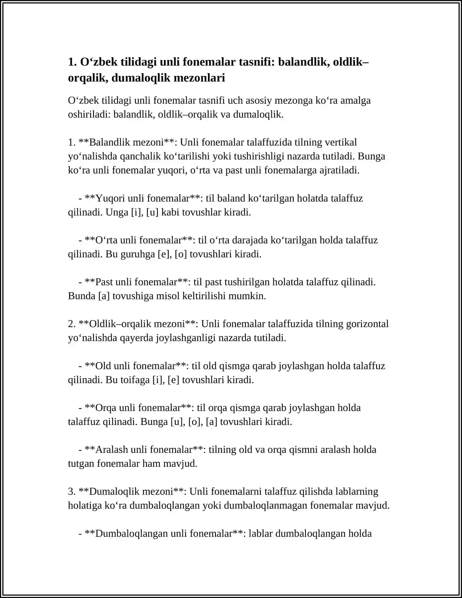 O‘ZBEK TILSHUNOSLIGIDA UNLI FONEMALAR TASNIFI 4