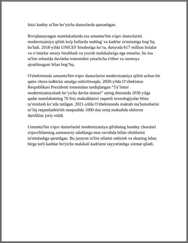 O'ZBEKISTON RESPUBLIKASIDA TA'LIM SOHASIDA AMALGA OSHIRILGAN ISLOHOTLAR 4