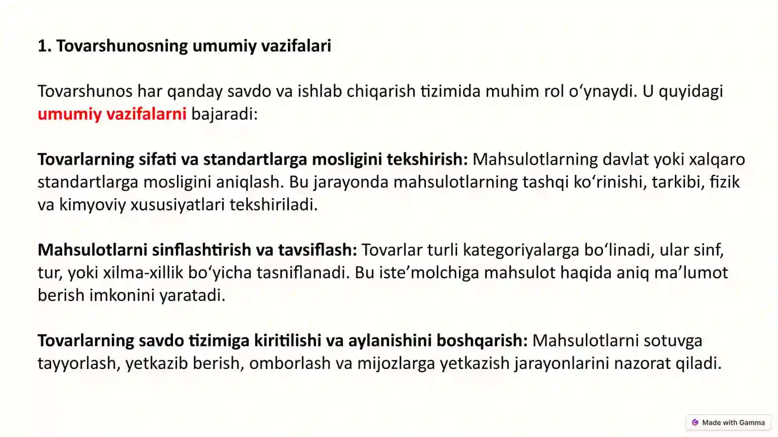 Tovarshunosning vazifalari 4