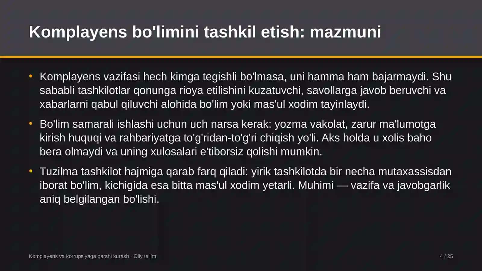 Kempinglarda komplayens bo'limini tashkil etish 4