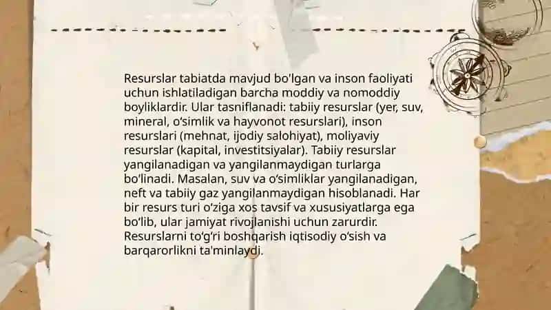 Resurs taksonomiyasi nima va u qanday turlarga boʻlinadi 4
