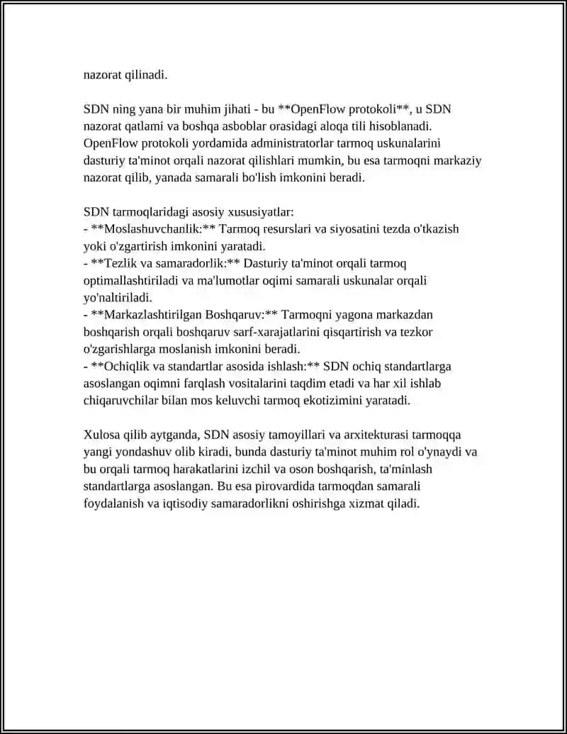 SDN VA VIRTUAL TARMOQLAR TAMOYILLARI HAMDA TEXNOLOGIYALARI 4