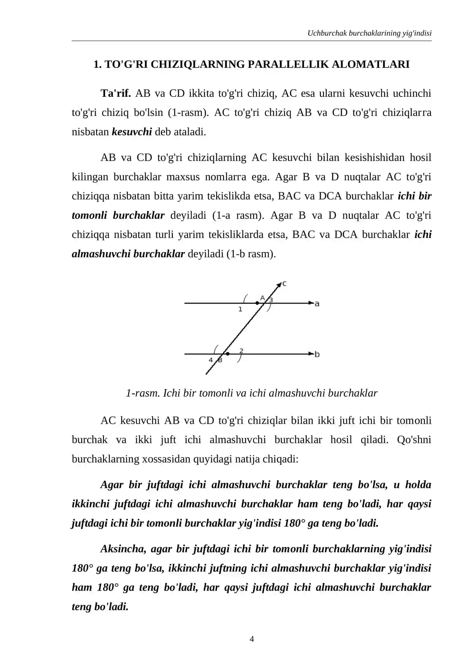 Uchburchak burchaklarining yig'indisi 4