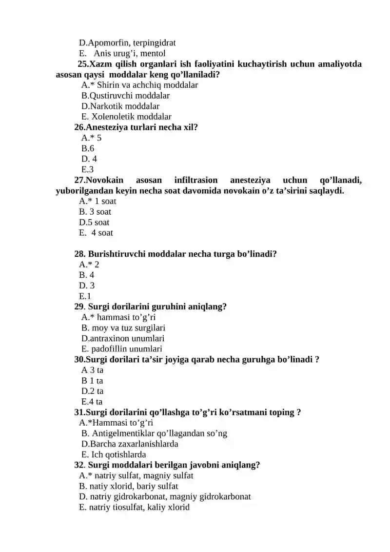 OB uchun test savollari 4