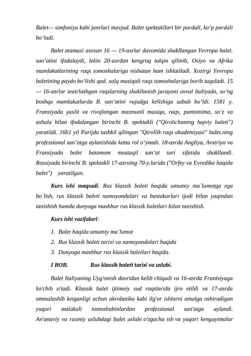 RUS KLASSIK BALETI KURS ISHI 4