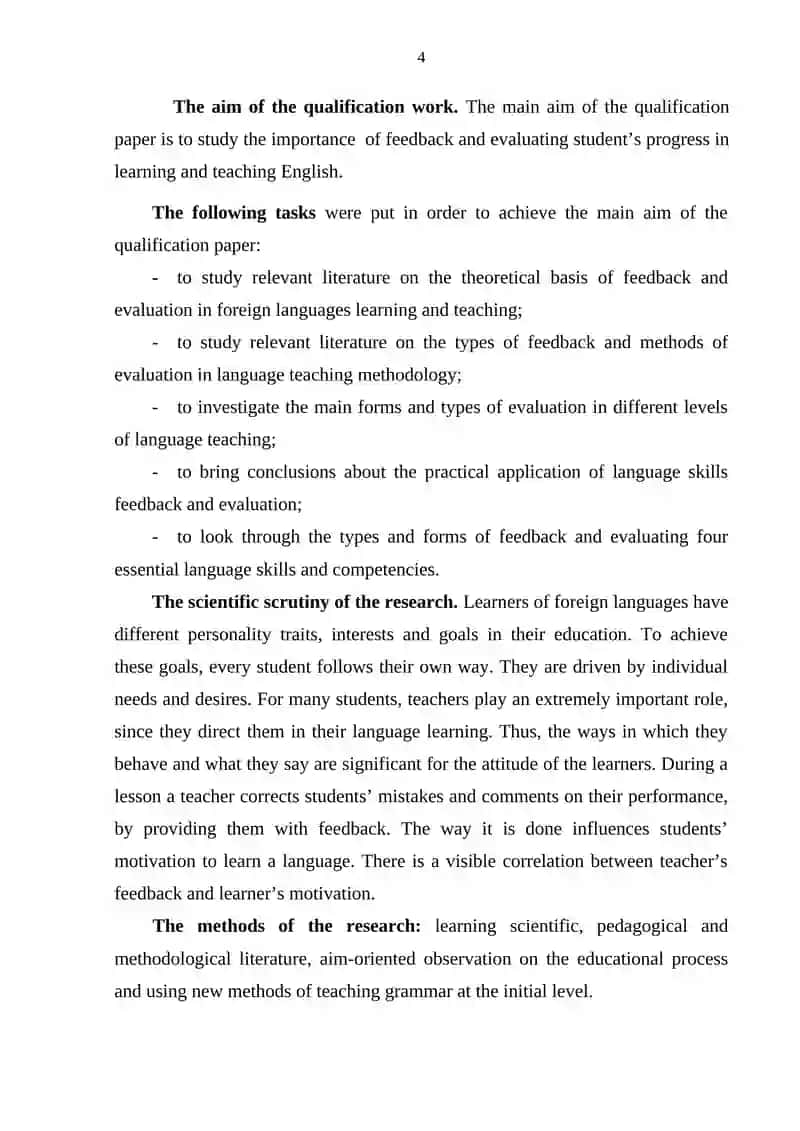 THE IMPORTANCE OF FEEDBACK IN FOREIGN LANGUAGE TEACHING 4