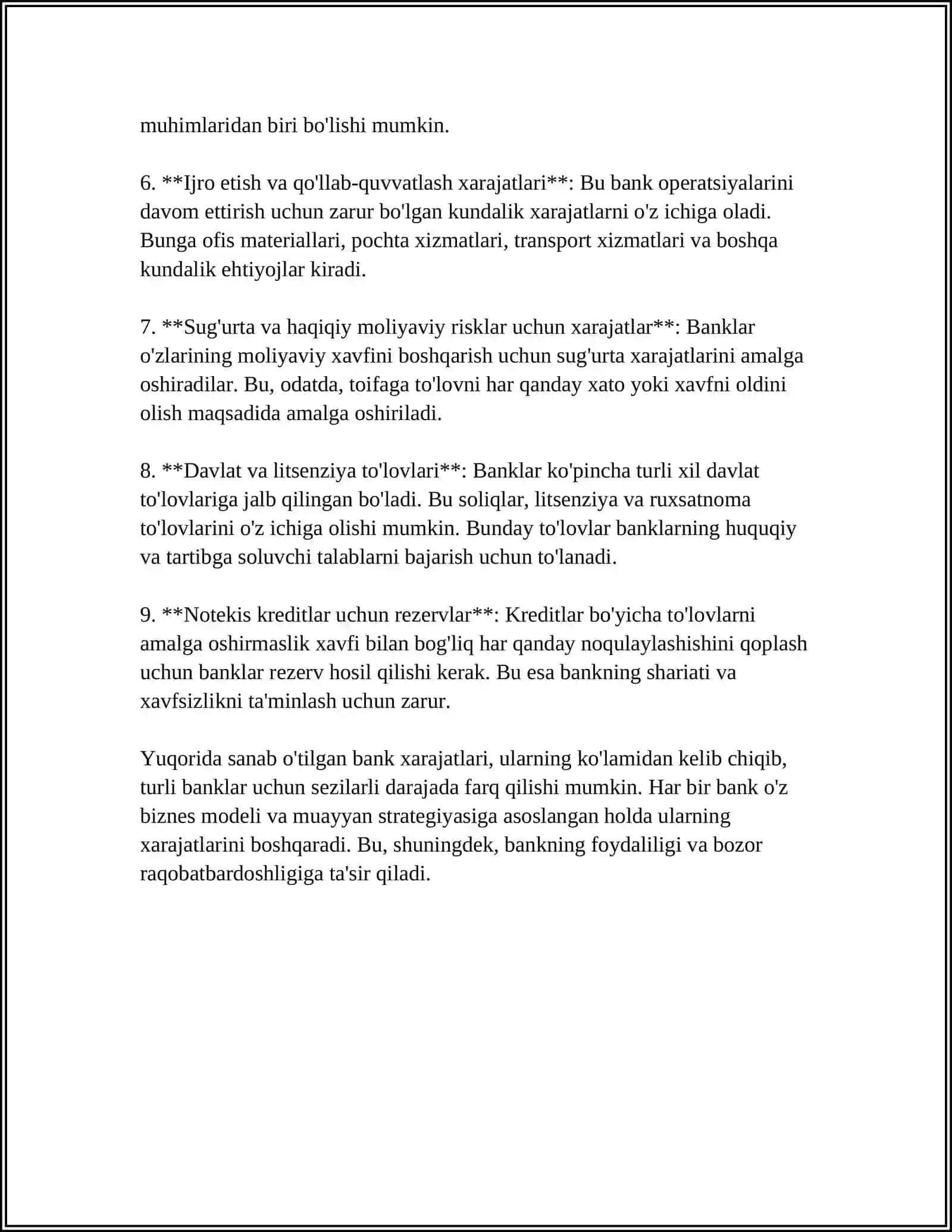 BANKLARDA XARAJATLARNI HISOBLASH VA TAQSIMLASH - BANK XARAJATLARI VA ULARNING MOLIYAVIY HISOBOTLARDA TO'G'RI AKS ETTIRILISHI 4