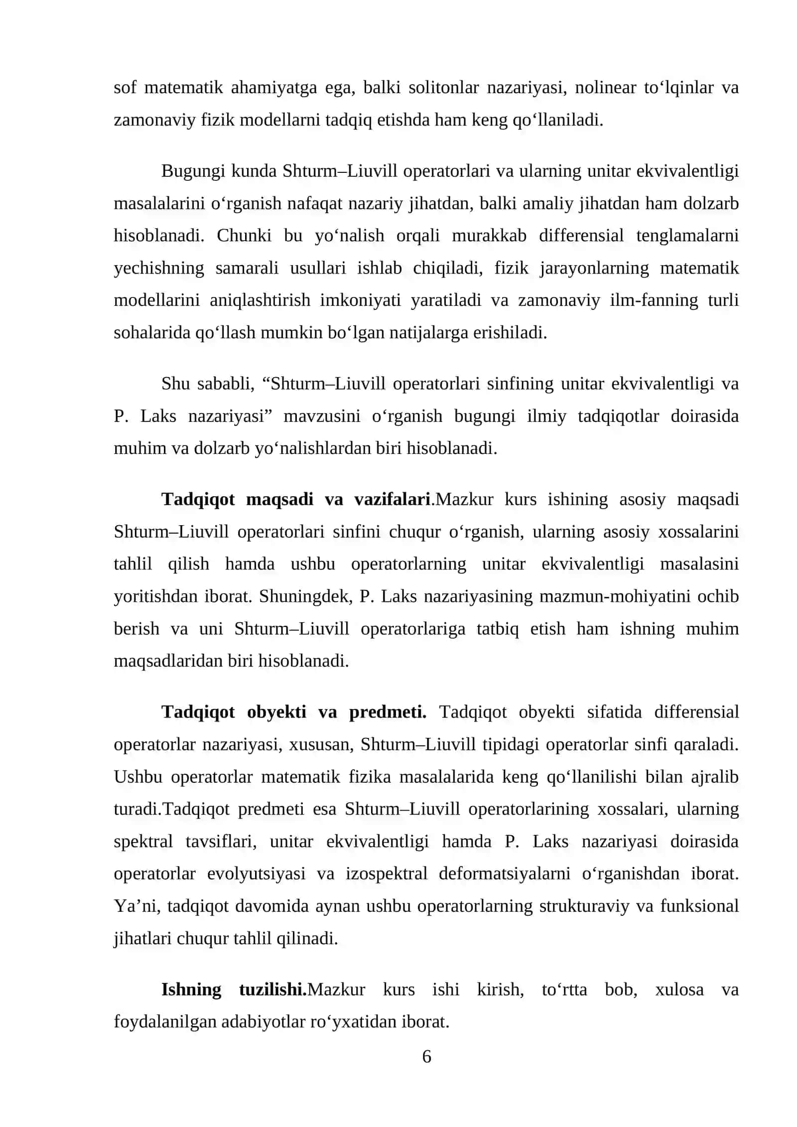 Shturm – Liuvill operatorlar sinfining unitar ekvivalentligi 4