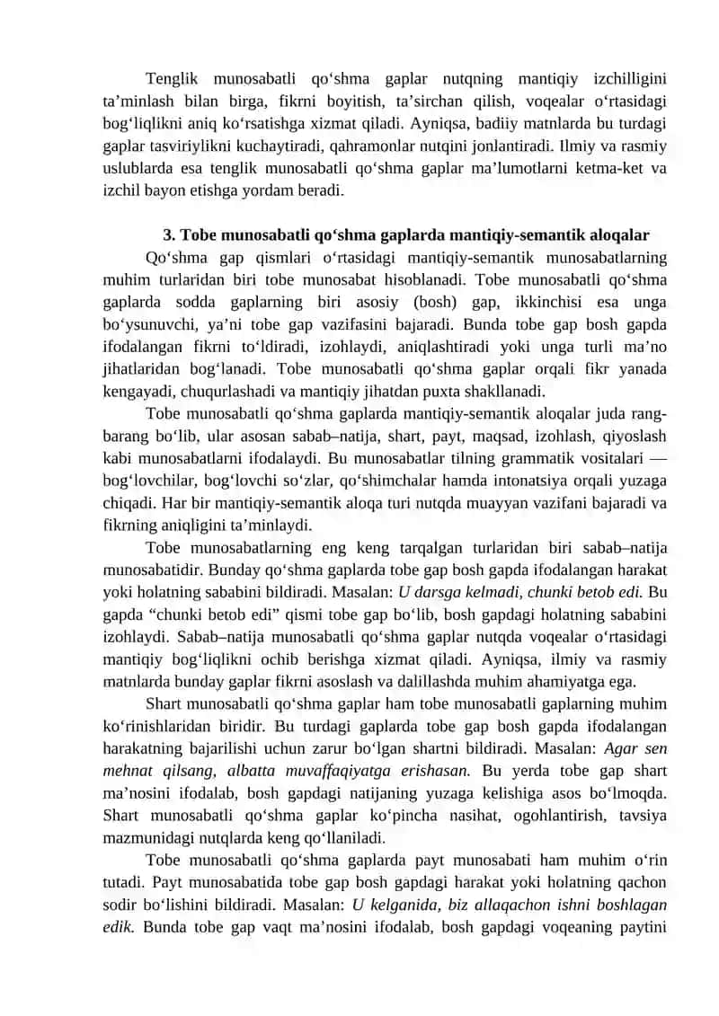 Qo’shma gap qismlari o’rtasidagi mantiqiy-semantik munosabatlar 4