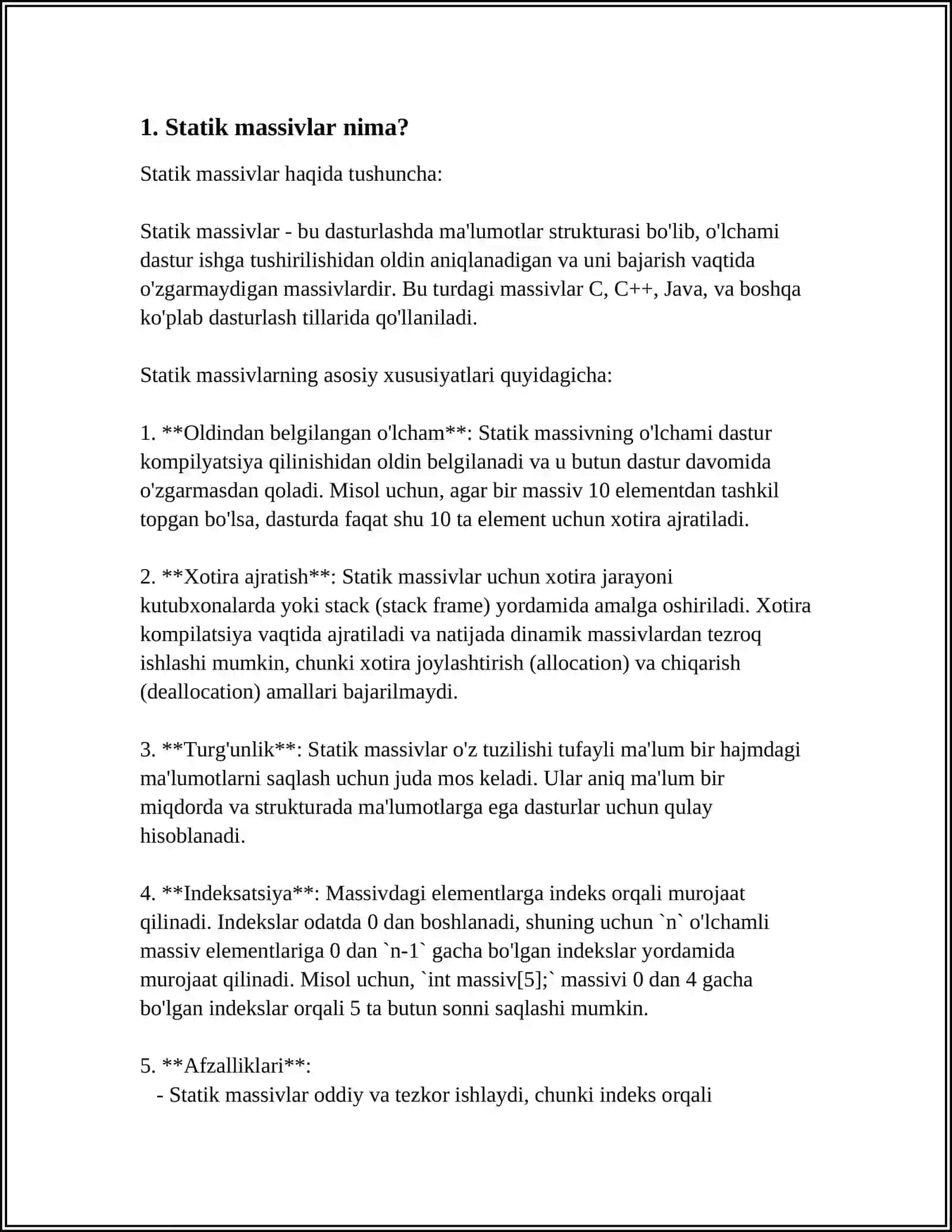 BIR OʻLCHAMLI STATIK MASSIVLAR 4