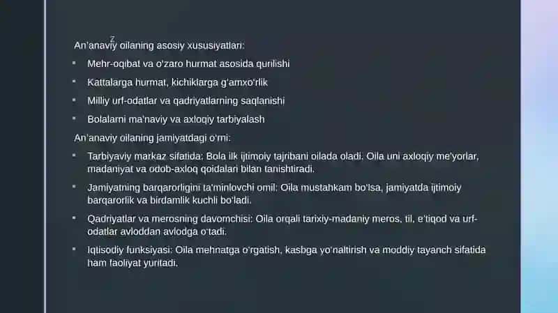 An'anaviyo'zbek oilalari dafarzand tarbiyasining masalalari: yutuqlar muammo va yechim 4