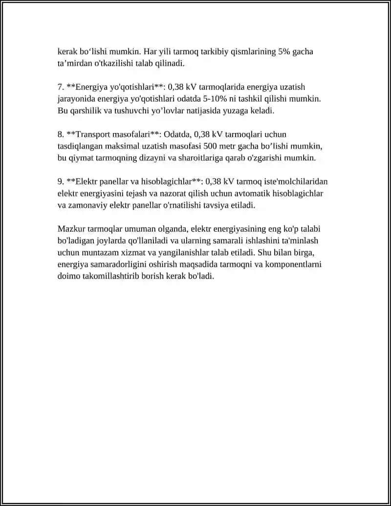KUCHLANISHI 0.38 KVLI TARMOQ SIMLARI KESIMINI TANLASH 4