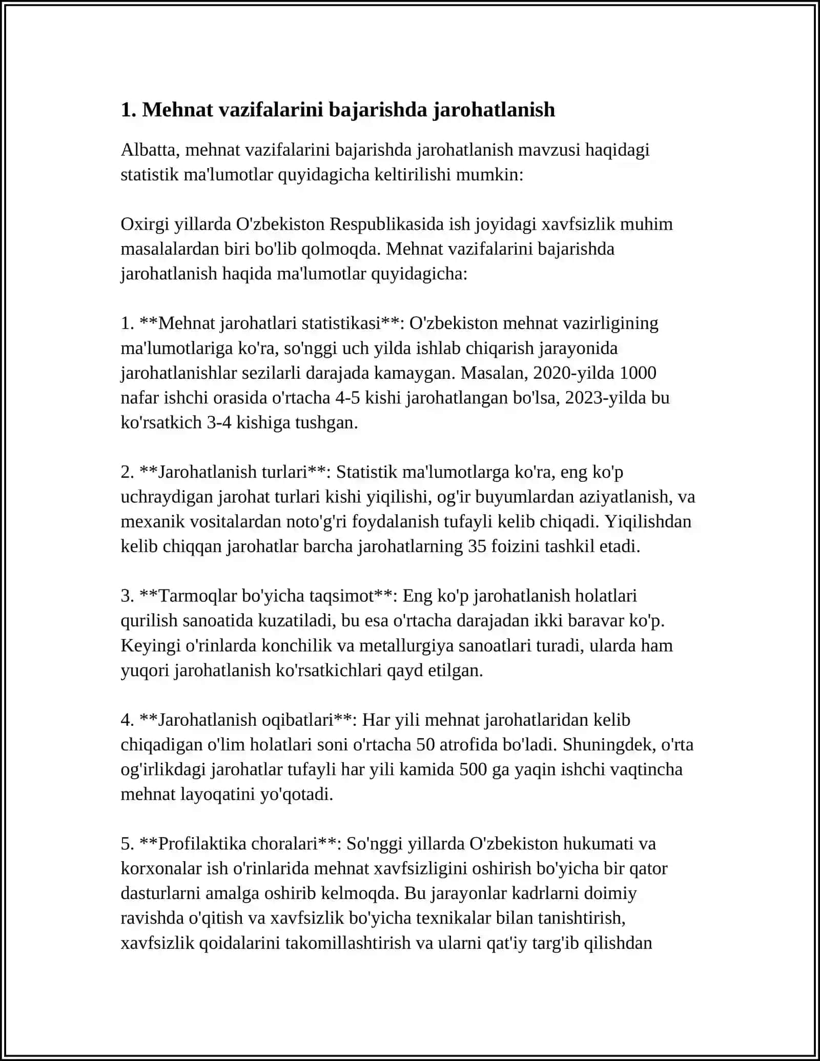 14-MA'RUZA: XODIMLARGA ULARNING MEHNAT VAZIFALARINI BAJARISH BILAN BOG'LIQ HOLDA JAROHATLANISHI, KASB KASALLIKLARIGA CHALINISHI YOKI SALOMATLIKNING BOSHQA HAR XIL SHIKASTLANISHI TUFAYLI YETKAZILGAN ZARARNI TO'LASH QOIDALARI 4